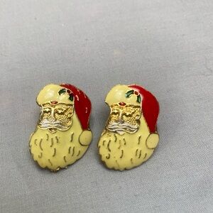 Vintage Santa Claus Head Christmas Enamel Stud Earrings Holiday